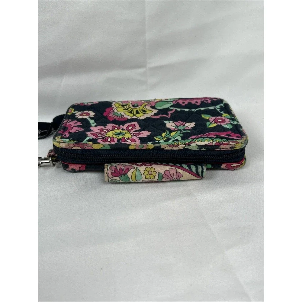 Vera Bradley Zip Around Wristlet Petal Paisley Wallet Card Case Blue Pink